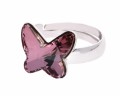 Ciemno różowy srebrny pierścionek z motylem, kryształ Swarovski®, srebro 925