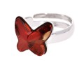 Czerwony srebrny pierścionek z motylem, kryształ Swarovski®, srebro 925