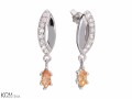 Kolczyki migdały, krople z wiszącymi pomarańczowymi cyrkoniami, srebro 925, cyrkonie