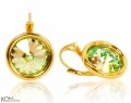 Opalizujące zielone okrągłe kolczyki angielskie, kryształ Swarovski®, pozłacane srebro 925