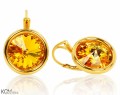 Żółte okrągłe kolczyki angielskie, kryształ Swarovski®, pozłacane srebro 925
