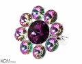 Różowy pierścionek kwiat, regulowany, srebro 925, kryształy Swarovski®