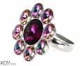 Różowy pierścionek kwiat, regulowany, srebro 925, kryształy Swarovski®