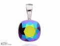 Metaliczny zielony, kwadratowy wisiorek, srebro 925, kryształ Swarovski®