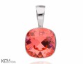 Koralowy, kwadratowy wisiorek, srebro 925, kryształ Swarovski®