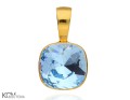 pozlacany srebrny wisiorek z kwadratowym blekitnym krysztalem Swarovski aquamarine pendant