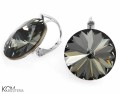 Szaro czarne duże kolczyki angielskie okrągłe, srebro 925, kryształy Swarovski® 1,8 cm