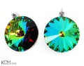 Opalizujące zielone duże kolczyki angielskie okrągłe, srebro 925, kryształy Swarovski® 1,8 cm