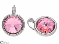 Jasne różowe okrągłe kolczyki angielskie, kryształ Swarovski®, srebro 925