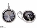 Szaro czarne okrągłe kolczyki angielskie, kryształ Swarovski®, srebro 925
