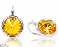 Żółte okrągłe kolczyki angielskie, kryształ Swarovski®, srebro 925
