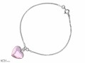 Różowa bransoletka łańcuszek duże serce, kryształ Swarovski®, srebro 925