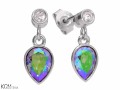 Opalizujące fioletowo zielone kolczyki łezka z kryształem i cyrkonią, srebro 925, kryształy Swarovski®, cyrkonie