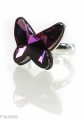 Fioletowy pierścionek duży motyl, regulowany, srebro 925,  kryształ Swarovski®