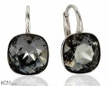 Czarno szare kolczyki angielskie kwadraty, srebro 925, kryształy Swarovski® kwadrat