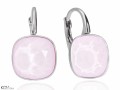 Pastelowe różowe kolczyki angielskie kwadraty, srebro 925, kryształy Swarovski® kwadrat