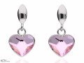 Jasne różowe wiszące kolczyki z sercem, srebro 925, kryształy Swarovski® serce