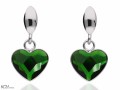 Zielone wiszące kolczyki z sercem, srebro 925, kryształy Swarovski® serce