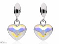 Opalizujące wiszące kolczyki z sercem, srebro 925, kryształy Swarovski® serce