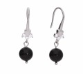 Czarne wiszące kolczyki angielskie z perełkami i cyrkoniami, srebro 925, cyrkonie, perełki Swarovski®