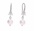 Białe wiszące kolczyki angielskie z perełkami i cyrkoniami, srebro 925, cyrkonie, perełki Swarovski®