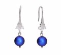 Niebieskie wiszące kolczyki angielskie z perełkami i cyrkoniami, srebro 925, cyrkonie, perełki Swarovski®