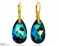 Opalizujące niebieskie kolczyki krople, kryształ Swarovski® kropla, pozłacane srebro 925
