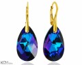 Opalizujące fioletowe kolczyki krople, kryształ Swarovski® kropla, pozłacane srebro 925