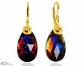 Opalizujące niebieskie kolczyki krople z kulką, kryształ Swarovski® kropla, pozłacane srebro 925