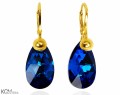 Niebieskie kolczyki krople z kulką, kryształ Swarovski® kropla, pozłacane srebro 925