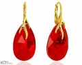 Czerwone kolczyki krople z gałązkami, kryształ Swarovski® kropla, pozłacane srebro 925