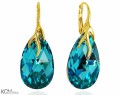 Niebieskie kolczyki krople z gałązkami, kryształ Swarovski® kropla, pozłacane srebro 925