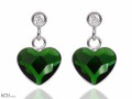 Zielone kolczyki z cyrkoniami i sercem, srebro 925, kryształy Swarovski® serce, cyrkonie