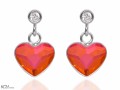 Pomarańczowe opalizujące kolczyki z cyrkoniami i sercem, srebro 925, kryształy Swarovski® serce, cyrkonie