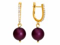 Fioletowe pozłacane srebrne kolczyki z cyrkoniami i perełkami Swarovski®