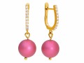 Różowe pozłacane srebrne kolczyki z cyrkoniami i perełkami Swarovski®