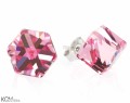 Różowe kolczyki sztyfty duże kostki, srebro 925, kryształy Swarovski®