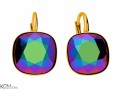 Metaliczne zielone kwadratowe kolczyki angielskie, kryształ Swarovski® kwadrat, pozłacane srebro 925