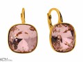 Różowe kwadratowe kolczyki angielskie, kryształ Swarovski® kwadrat, pozłacane srebro 925