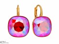 Czerwone błyszczące kwadratowe kolczyki angielskie, kryształ Swarovski® kwadrat, pozłacane srebro 925
