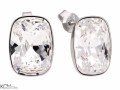 Białe kolczyki sztyfty prostokąty, srebro 925, kryształy Swarovski®