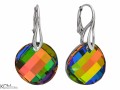 Opalizujące zielone kolczyki medaliony, srebro 925, kryształy Swarovski® Twist