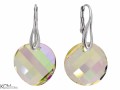 Opalizujące jasne zielone kolczyki medaliony, srebro 925, kryształy Swarovski® Twist