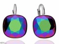 Metaliczne zielone  kolczyki angielskie duże kwadraty, srebro 925, kryształy Swarovski® kwadrat