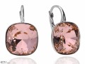 Różowe kolczyki angielskie duże kwadraty, srebro 925, kryształy Swarovski® kwadrat