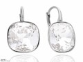 Białe kolczyki angielskie duże kwadraty, srebro 925, kryształy Swarovski® kwadrat
