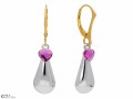 Różowe kolczyki krople z serduszkiem, kryształ Swarovski® serce, pozłacane srebro 925