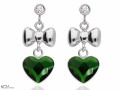 Zielone wiszące kolczyki kokardka i serce, srebro 925, cyrkonie, kryształy Swarovski® serca