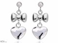 Białe wiszące kolczyki kokardka i serce, srebro 925, cyrkonie, kryształy Swarovski® serca