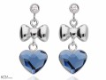 Niebieskie wiszące kolczyki kokardka i serce, srebro 925, cyrkonie, kryształy Swarovski® serca
